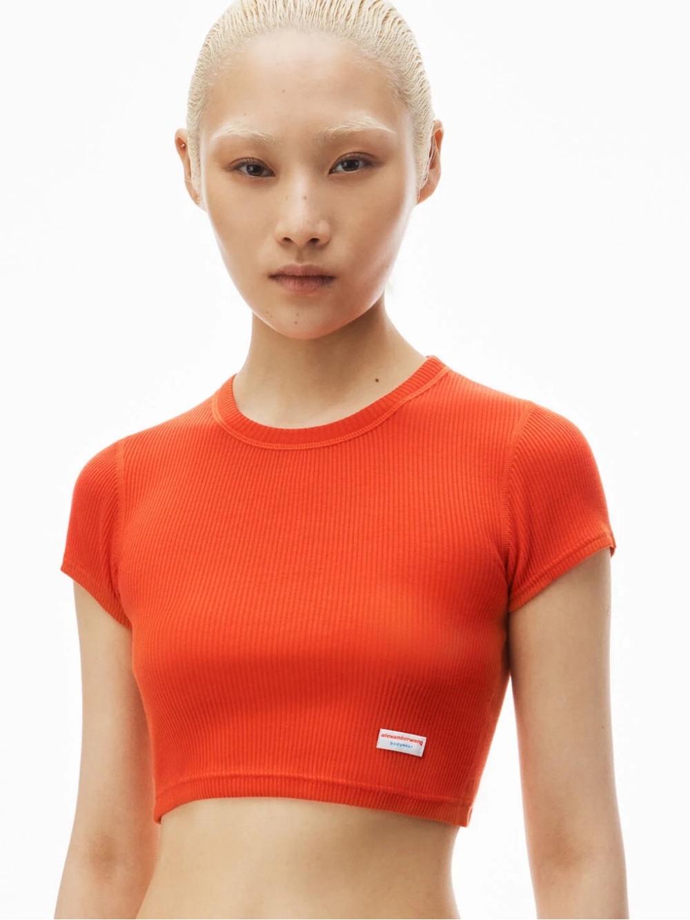 Alexander Wang Cotton Ribbed Crop Tee - Red